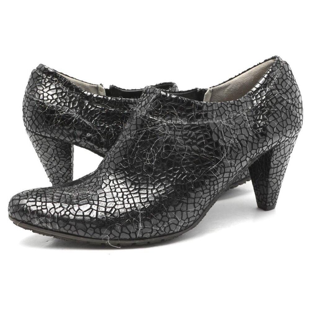 Ron White Leather Patent Ankle Shoe Shootie Black Reptile Eyelash Holographic 42